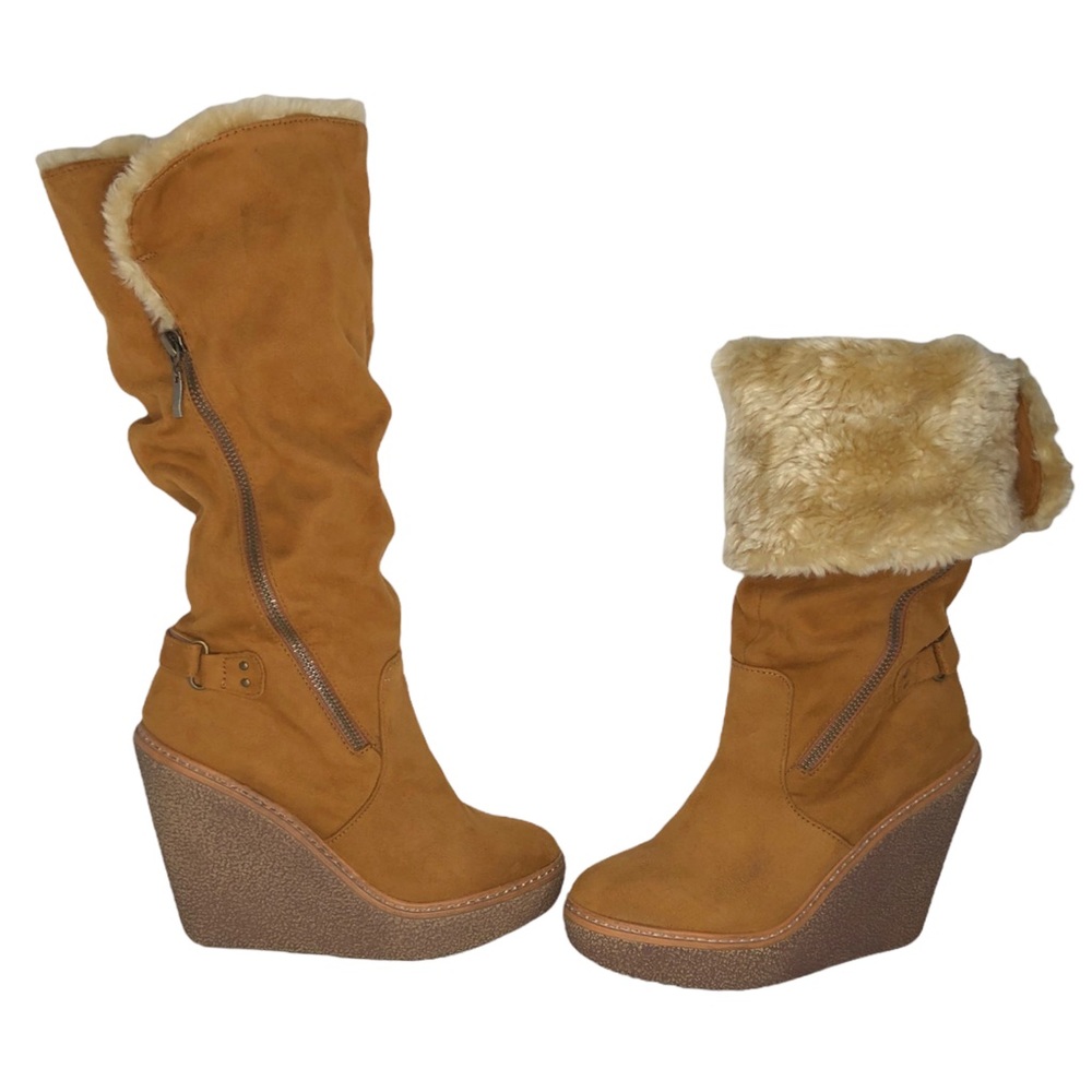 Baker’s Furbee Convertible Lined Wedge Boots w/ Faux Fur Trim